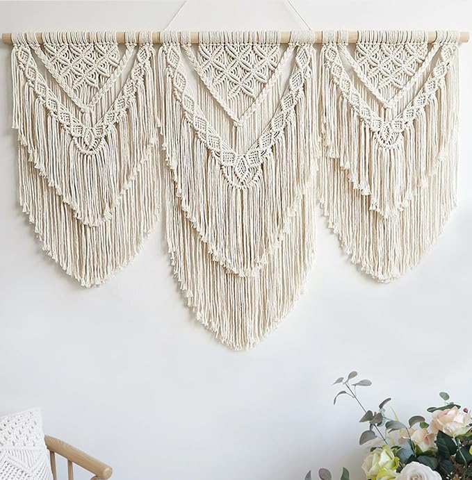 Achart Macrame Wall Hanging Large- Boho Wall Decor- large wall art- Wall Decor Living Room- Macrame Tapestry Boho Decor for Bedroom (Beige-H)