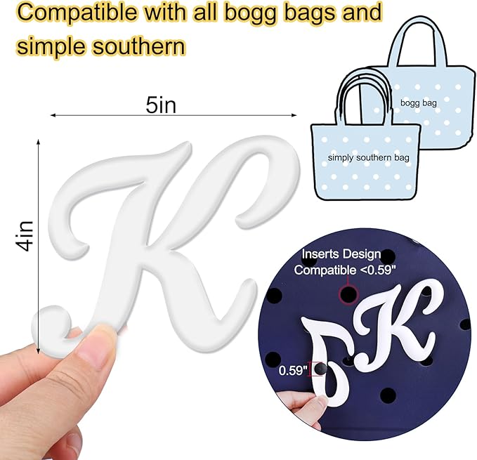 Mity rain Letter Charms for Bogg Bag，Alphabet Lettering Accessories Charms Compatible with Bogg Bag Original All Models, Insert Decorative Letter for Handbag Beach Tote Bag K