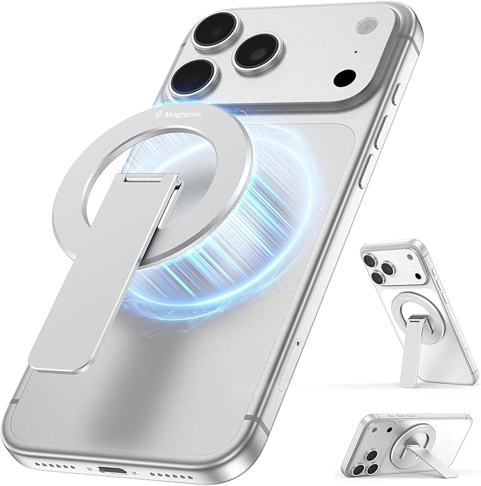 Magnetic Phone Stand Grip, 3-in-1 for MagSafe Phone Holder & Kickstand, Durable Silver Aluminum Grip, Ultra-Slim 2mm, 360�� Rotation, Detachable for MagSafe Charging, Works with iPhone 17���12