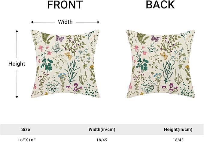 AEIOAE Spring Pillow Covers 18x18 Inch Set of 2,Sage Green Teal Wild Flower Plant Throw Pillows Case,Seasonal Floral Outdoor Decorative Linen Farmhouse Decor Cushion Covers for Home Sofa Bed Couch