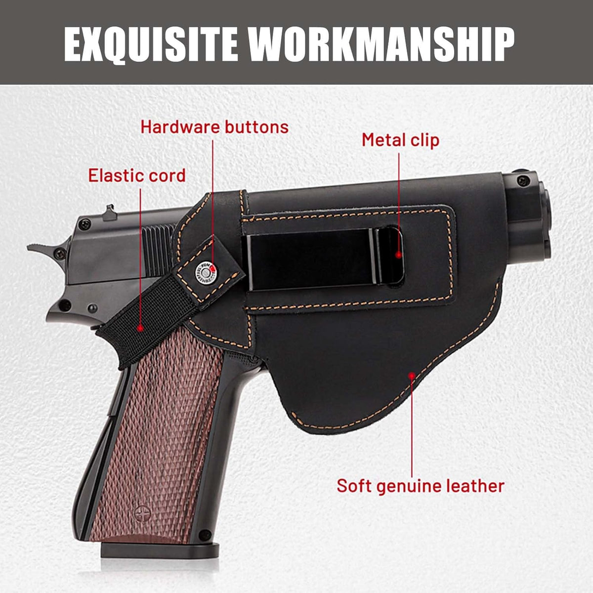 Skiennix Leather Universal Pistol Holster - IWB/OWB Concealed Gun Holster for Glock, Taurus, Sig, Springfield | Fits Most 9mm Pistols