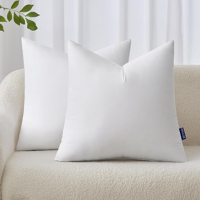 MIULEE 22x22 Pillow Inserts Set of 2, Throw Pillows for Sofa Couch Bed | Premium Virgin Filling, Soft Brushed Fabric, Decorative Pillow, Lumbar Back and Neck Support