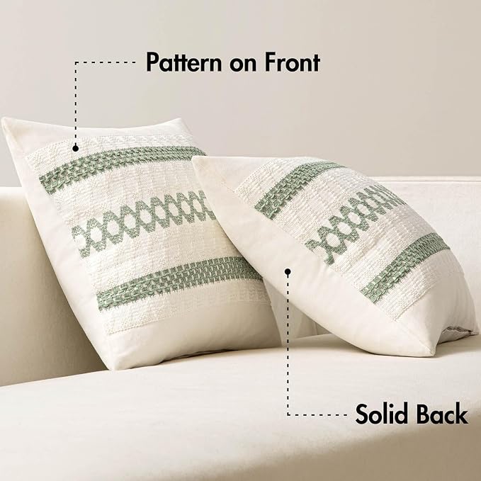 MIULEE Set of 2 Sage Green Boho Decorative Pillow Covers 24x24 Inch | Farmhouse Couch Throw Pillows, Modern Cotton Cushion Covers, Macrame Woven Spring Home Decor for Bed Sofa Chair