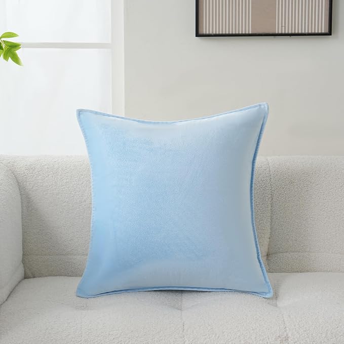 Velvet Light Blue Throw Pillow Covers 18”x18”Pack of 2 Soft Decorative | Square Cushion Covers for Couch Sofa Bed Livingroom Car Home Decor,45x45Cm
