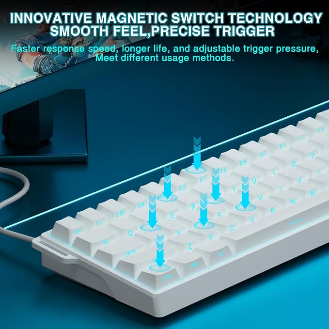 Aula WIN60 HE - 60% Mechanical Gaming Keyboard Wired, Hall Effect Magnetic Switch Hot Swappable, Adjustable Actuation RT Mode, 8000 Hz Polling Rate, RGB Keyboard 60 Percent Compact Design for PC