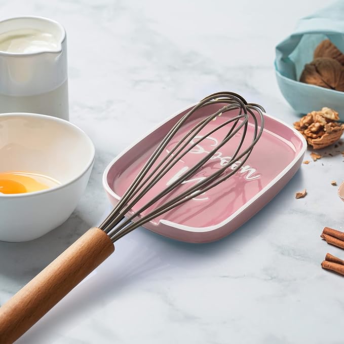 Ceramic Spoon Rest for Stove Top, DAYYET Large Spoon Holder, Spoon Rest for Kitchen Counter, Heat-Resistant Cooking Utensil Rest, Pink Kitchen Decor and Accessories