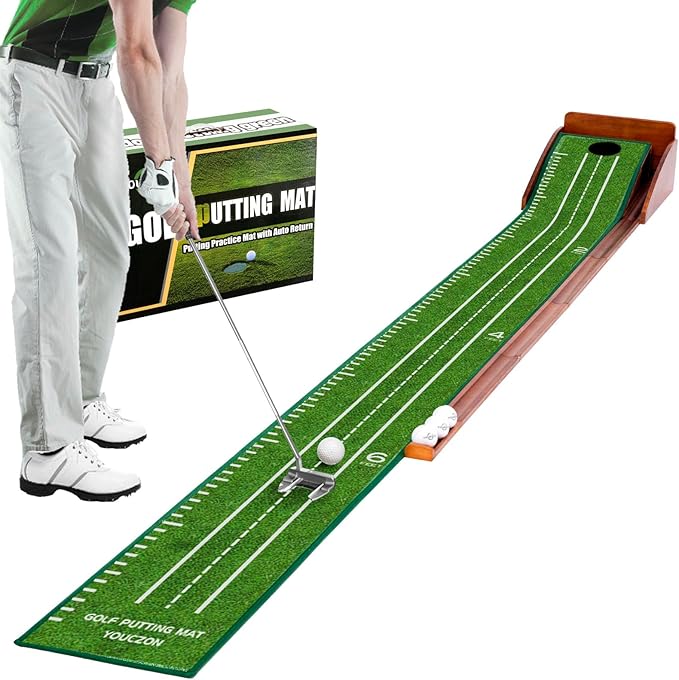 Putting Green Indoor,Golf Putting Mat with Auto Ball Return,Premium Crystal Velvet Surface, Practice Putting mat, Perfect Training Aid & Gift for Golf Lovers Christmas