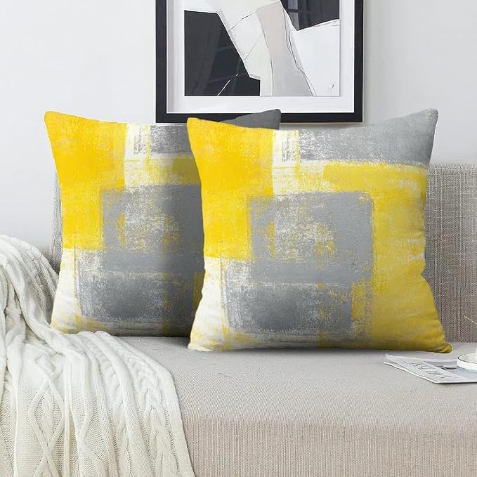 Throw Pillow Covers for Couch, 26x26 Inch, 2 Pack, Grey Yellow | Decorative Throw Pillow Covers Cushion Covers for Couch Bedroom Sofa Living Room