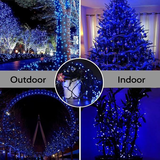 Christmas Tree Lights Blue - 220 LEDs 82ft/25m 8 Modes End-to-End Plug in Outdoor Waterproof Decorative Fairy Twinkle Halloween Indoor String Lights for New Year/Wedding/Thanksgiving Day/Home/Room