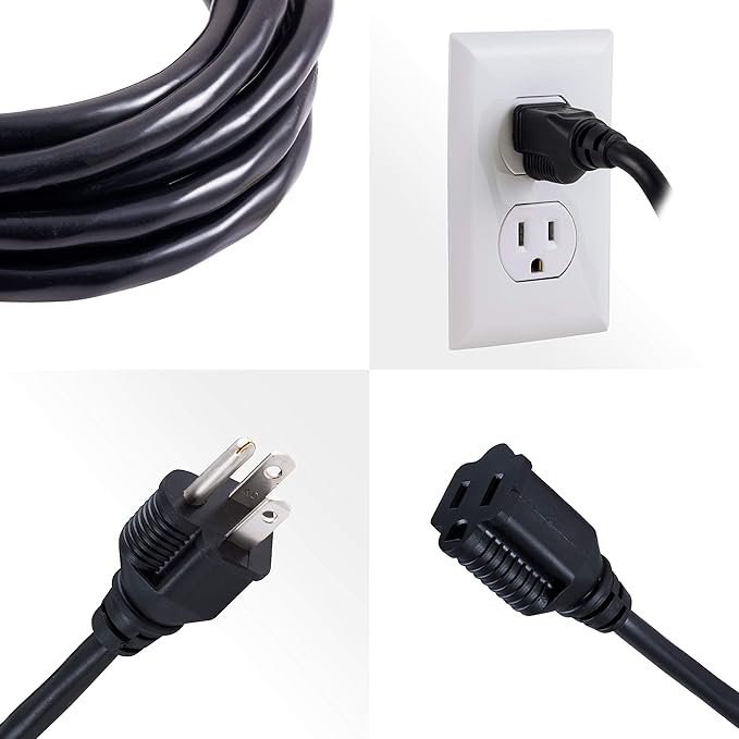 UltraPro Outdoor Extension Cord, 15 Ft, Heavy Duty Extension Cord, Double Insulated, Grounded, 16 Gauge, 3 Prong Extension Cords, General Purpose Long Extension Cord, UL Listed, Black, 36824