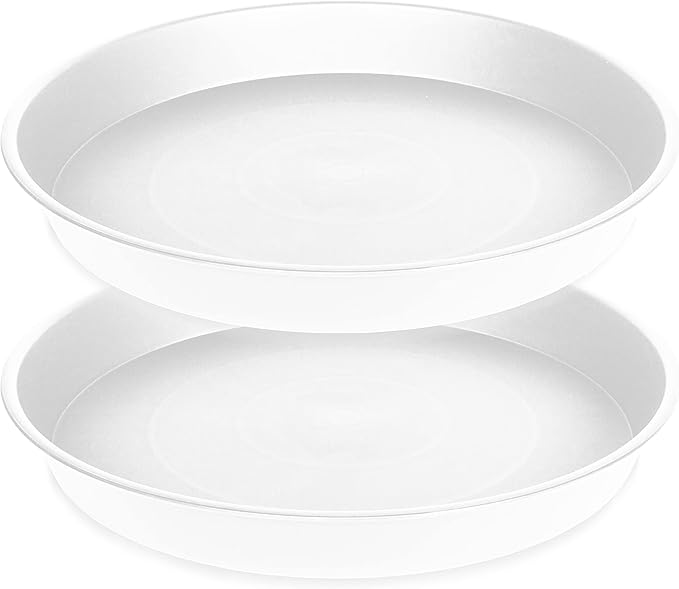 2 Pack of 20 21 inch Plant Saucer Round, Deep Plant Saucers for Pots, Heavy Duty Plastic Plant Drip Tray for Indoors Outdoor, Bird Bath Bowls, Plant Trays for Planter 19-22" (21 inch, White)