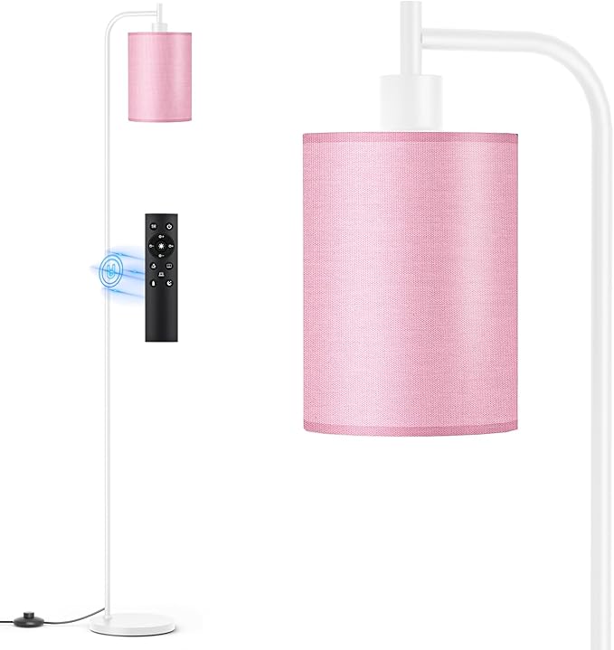 Floor Lamp with Linen Shade, Dimmable Tall Standing Lamp with Remote Control & 3 Color Temperatures, Modern Floor Lamps for Living Room Bedroom Office Corner, 9W LED Bulb Included