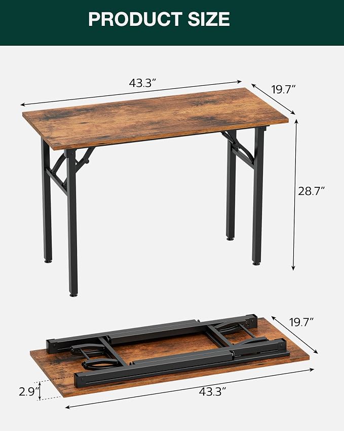 Frylr Small Folding Computer Desk – Portable 43.3 Inch Foldable Laptop Table, Collapsible and Compact for Easy and Fast Setup, Lightweight for Small Spaces, Home Craft and Study Use, Rustic Brown