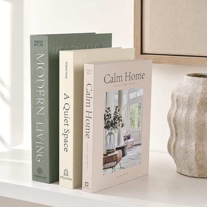 Decorative Books for Home Decor, Set of 3 Stackable Fake Books for Coffee Table Bookshelf Decor, Modern Aesthetic Decorative Book for Home Living Room Bedroom Office Decoration, Sage Green