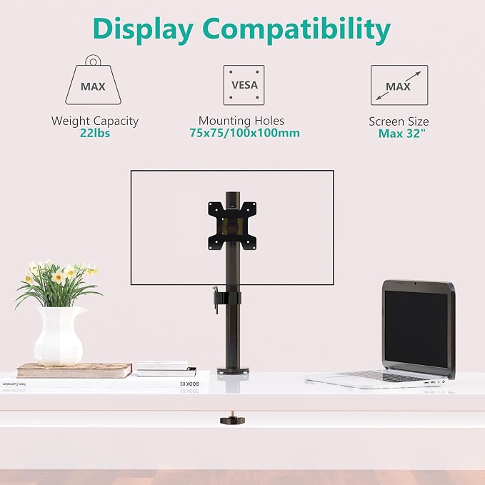 WALI Single Monitor Mount, Monitors Desk Mount, Single Monitor Arm Holds Screen Up to 32inch, 22lbs, Fully Adjustable Mount Designed for Home Office Application(M001S), Black
