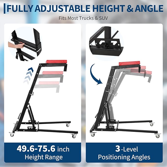 Professional Topside Automotive Engine Creeper, Heavy Duty 400LB Capacity Top Automotive Creeper with Adjustable Heights 45-65 Inch, 4 Locking Swivel Casters, Padded Deck & Tool Pouch for Garage