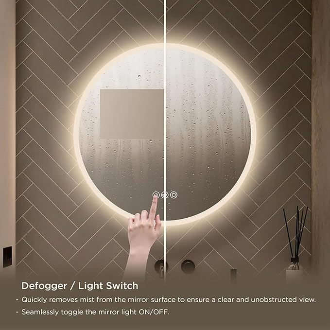 Blossom 32" Round LED Mirror for Bathroom - Wall Mounted Backlit Anti-Fog, Dimmable & 3 Color Temperatures - Smart Lighted Vanity Mirror - Perfect LED Bathroom Mirrors for Over Sink