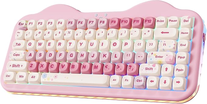 YUNZII C75 Cute 75% Wireless Mechanical Keyboard (Pink, Milk Switch) | Creamy Cake Keyboard, BT5.0/2.4G/USB-C, Hot-Swap, NKRO, PBT MOA Keycaps,5500mAh RGB Gasket Mount for Mac/Win/Gaming/Office