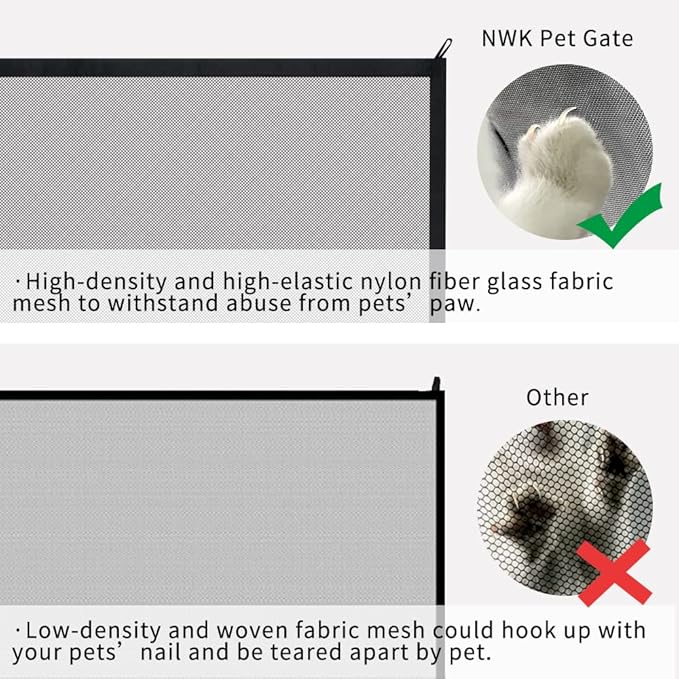 NWK Magic Dog Gate for Stairs Pet Gate for The House Providing a Safe Enclosure for Pets to Play and Rest, 6 Hooks Design (30'' X 70'')