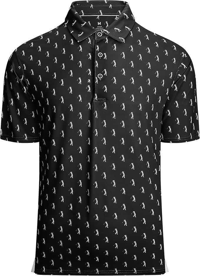 Esabel.C Golf Shirts for Men Dry Fit Performance Short Sleeve Print Moisture Wicking Collared Shirt