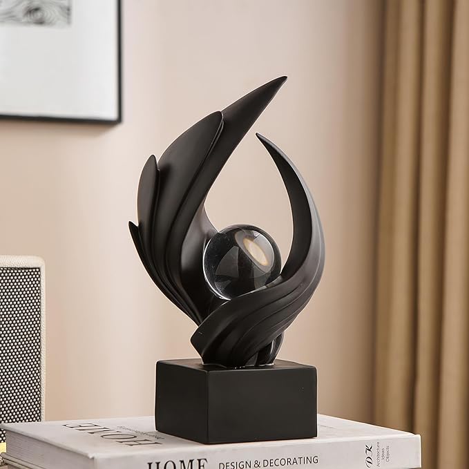 FJS Home Decor Modern Art Statue Decor, Coffee Table Bookshelf Shelf Decor Accents, Abstract Swirl-Shaped Sculpture Decorations for Dining Room Living Room Office (Black)