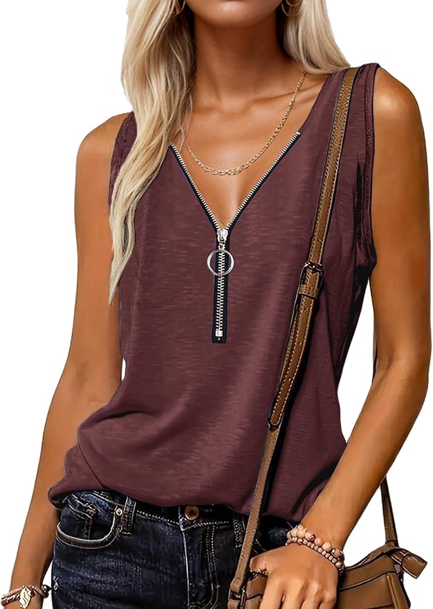 Halife Womens Half Zip V Neck Tank Tops Summer Sleeveless Shirts Casual Loose Top Blouses T Shirts