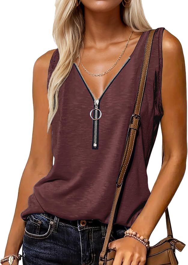Halife Womens Half Zip V Neck Tank Tops Summer Sleeveless Shirts Casual Loose Top Blouses T Shirts