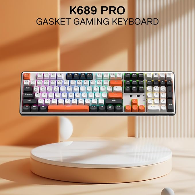 Redragon K689 PRO Wireless 108-Key Gasket RGB Gaming Keyboard, 4 Hotkeys | Extra Shortcut Keys, 0-Delay Tri-Mode, Cushioned Noise Dampening for Creamy Thocky Sound, Unfaded PBT Keycaps, PRO Software