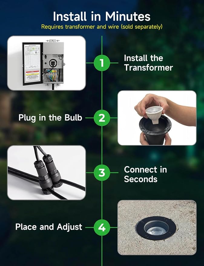 Smart 12V Low Voltage Landscape Lighting for Pathway, Outdoor RGBCW In-Ground Well Lights, App & Remote Control, Replaceable Bulb, IP65 Waterproof, Transformer and Wire Not Included, 4 Pack