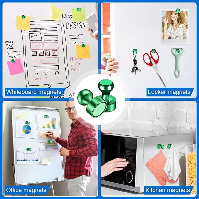 LOVIMAG Fridge Magnets 20Pcs, Magnet for Refrigerator Whiteboard, Green | Small Strong Neodymium Metal Cute Push Pin for Classroom, Kitchen, Accessories Decorative, Office, Calendar