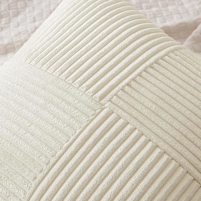MIULEE Cream White Decorative Euro Sham Pillow Covers 24x24 Inch 2 Pack | Beige Neutral Boho Farmhouse Pillow Covers, Soft Cross Corduroy Patchwork Textured Cushion Cases For Couch Bed Sofa