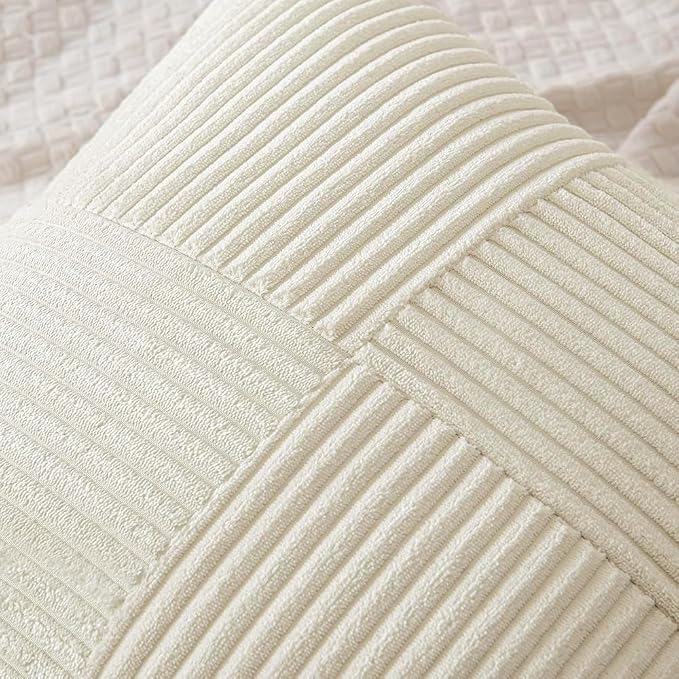 MIULEE Cream White Decorative Throw Pillow Covers for Couch 16x16 Inch | 2 Pack, Beige Neutral Boho Farmhouse Pillow Covers, Soft Cross Corduroy Patchwork Textured Cushion Cases For Bed Sofa