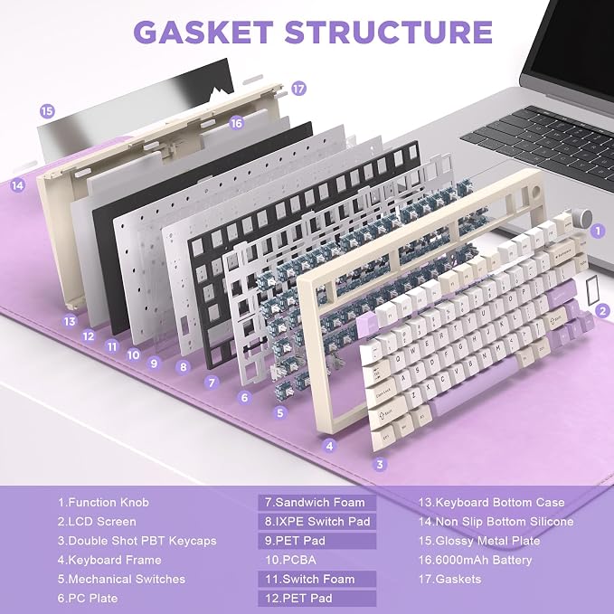 YUNZII AL80 75% Wireless Aluminum Mechanical Keyboard(Beige, Gateron Zero) | QMK/VIA, Smart LCD Display and Knob, Hot Swap, Gasket Structure, BT/2.4G/USB-C, RGB Keyboard for Gaming/Win/Mac