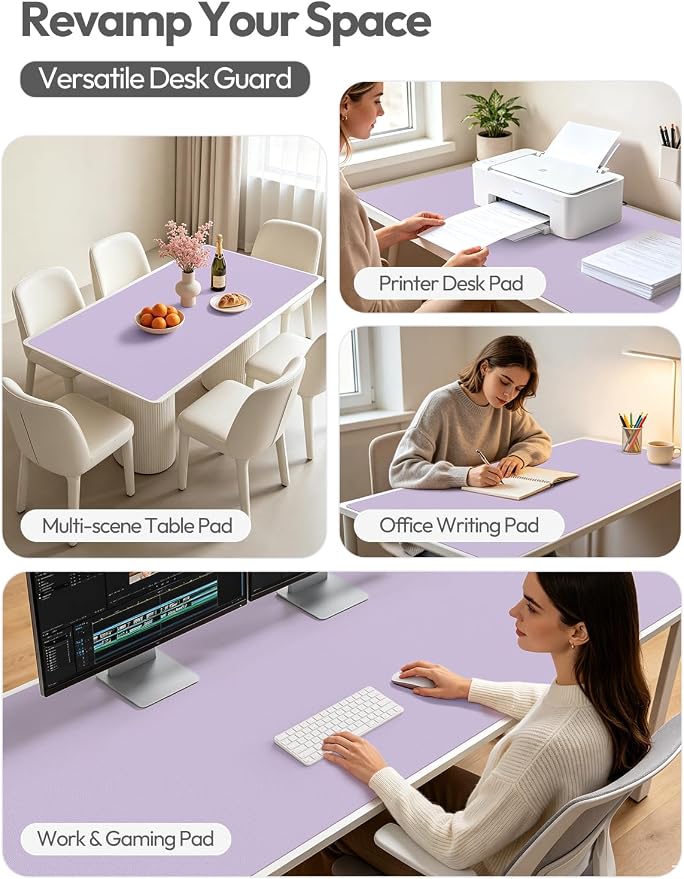 YSAGi Leather Desk Pad Protector, Office Desk Mat, Large Mouse Pad, Non-Slip PU Leather Desk Blotter, Laptop Desk Pad, Waterproof Desk Writing Pad for Office and Home (Light Purple, 47" x 17")