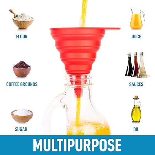 Zulay Kitchen Silicone Collapsible Funnels for Kitchen – 4 Pack Foldable Food Grade Funnels, Small & Large, Heat Resistant, BPA-Free – Funnel Set for Filling Bottles, Jars, Oil & Liquid Transfer
