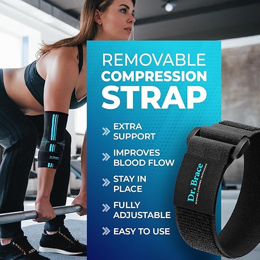 DR. BRACE® Elite Elbow Brace Support, Breathable Elbow Compression Sleeve with Gel Pad for Golfer's, Tennis Elbow & Tendonitis Treatment & Pain Relief 2024 (Black-Blue, XX-Large)