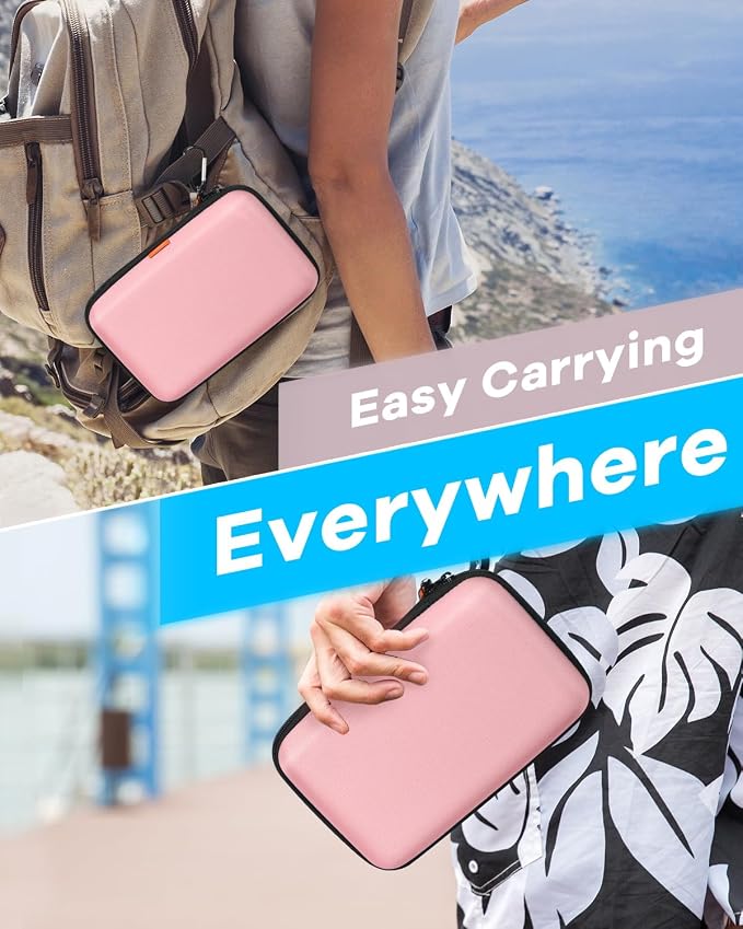 Gentle-Pink Hard Shell Carrying Case for External Hard Drive, Hard Disk, Power Bank, Charger, Cable, Tool, Electronic Accessories - Large Storage Pouch Portable Travel Bag Case for Women Girls Lady