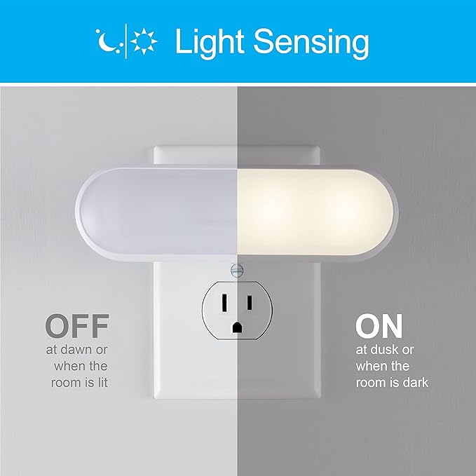 GE Ultrabrite LED Light Bar Night Lights Plug Into Wall Room Decor Ambient Lighting Dusk to Dawn Sensor Bright Nightlight, White, 100 Lumens, 2 Pack