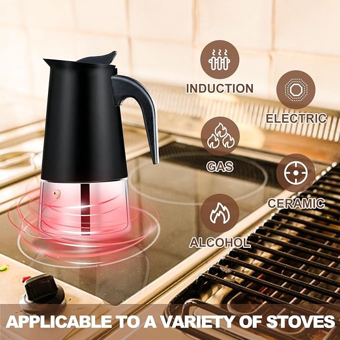 12 Cup Stovetop Espresso Maker Stainless Steel Moka Pot Stove Top Percolator Italian Coffee Makers Capable Mocha Greca Machine Cafe Classic Induction Cookers for Home and Camping 600ml 20oz