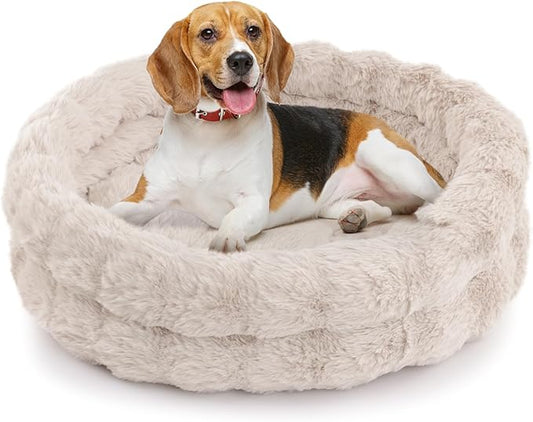 Cat Beds for Indoor Cats, Washable Round Beds for Small Dog and Cats, Soft Plush Faux Fur Removable Pet Bed for Puppy and Kitten, 24"x24"x7"