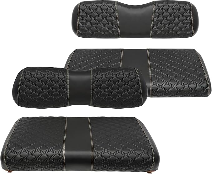 Golf Cart Seat Covers Front and Rear Waterproof and Sun Resistant Marine Grade Vinyl Leather Seat Cover Accessories for Club Car DS 2000.5-up, Black(4PCS)