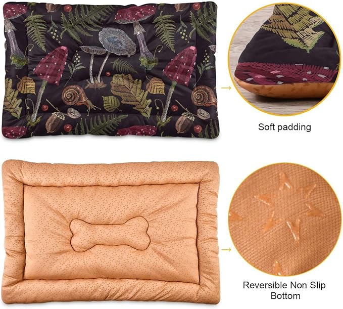 Pet Bed Mushrooms Gothic Dog Bed Mat Absorbing Non Slip Pad Pet Sleeping Mat for Small, Medium, and Large Dogs Puppy Cat 36 in x 24 in