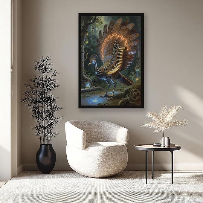 Framed Mechanical Fantasy Wall Art for Living Room TV Wall Vintage Steampunk Aesthetic Home Decor 24x36in