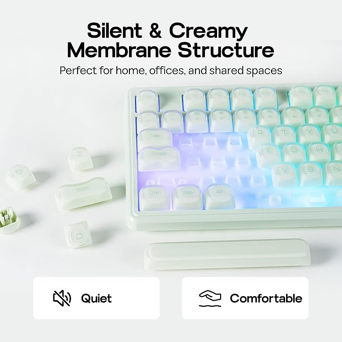 MechLands M108 100% Full Size Silent Office Keyboard with Number Pad | Wireless Creamy Membrane Keyboard with 5000mAh Battery for Office/Home/PC Game, RGB Backlight, 26-Key Rollover (Green)