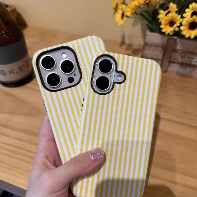 for iPhone 13 Pro Max Case Striped Cute Aesthetics Phone Case Trendy Protective Shockproof Cover for iPhone 13 Pro Max Yellow White