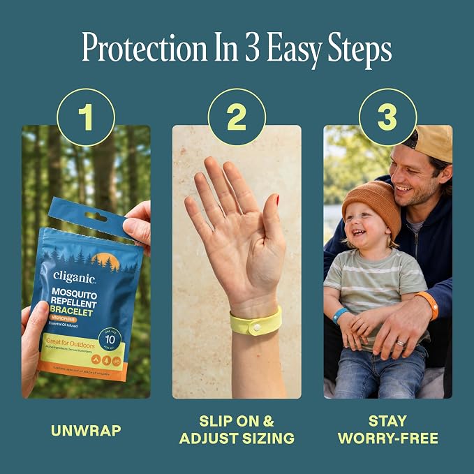 Cliganic Mosquito Repellent Microfiber Bracelets (10 Count) - for Adults and Kids, DEET Free Wristbands