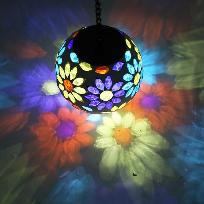 Solar Hanging Lantern Solar Outdoor Lanterns Mosaic Flower Outdoor Hanging Lights Outdoor Lights Waterproof Garden, Patio, Pathway & Yard Décor (Multi)