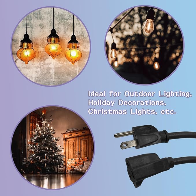 Indoor Outdoor Extension Cord 75 FT, 16/3 SJTW Weatherproof Black Electrical Cords, 10 AMP Heavy Duty 3 Prong Power Cable Great for Garden, Landscaping & Holiday Decorations