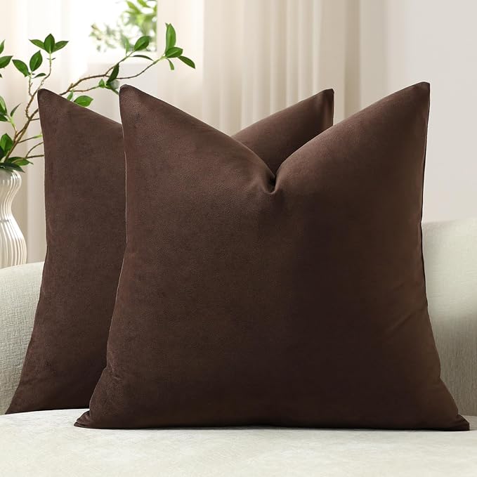 Euro Sham Covers 26x26 Chocolate Brown: Pack of 2 Cozy Soft Velvet Square Modern Luxury Decorative Throw Pillow Cases for Sofa Couch Living Room Bed Home Decor