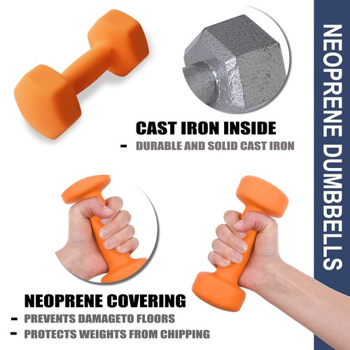 Balelinko Hand Weight Neoprene Coated Dumbbell, Exercise & Fitness Dumbbell for Home Gym Equipment Workouts Strength Training Free Weights for Women, Men, Seniors, Teens, and Youth, 4 LB Orange, Pair
